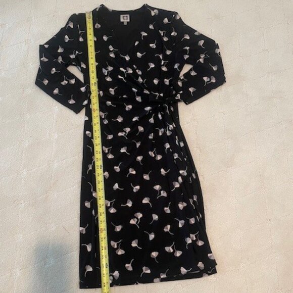 Anne Klein Faux Wrap ¾ Sleeve Black, Gray & Taupe Print Dress – MEDIUM - Picture 9 of 15